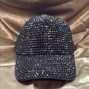 Black Rhinestone Embellished Cap